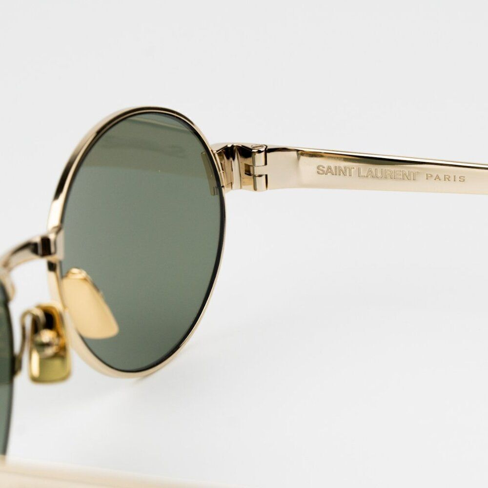 NEW Saint Laurent SL692 003 Gold Green Oval Men Sunglasses - Picture 12 of 15